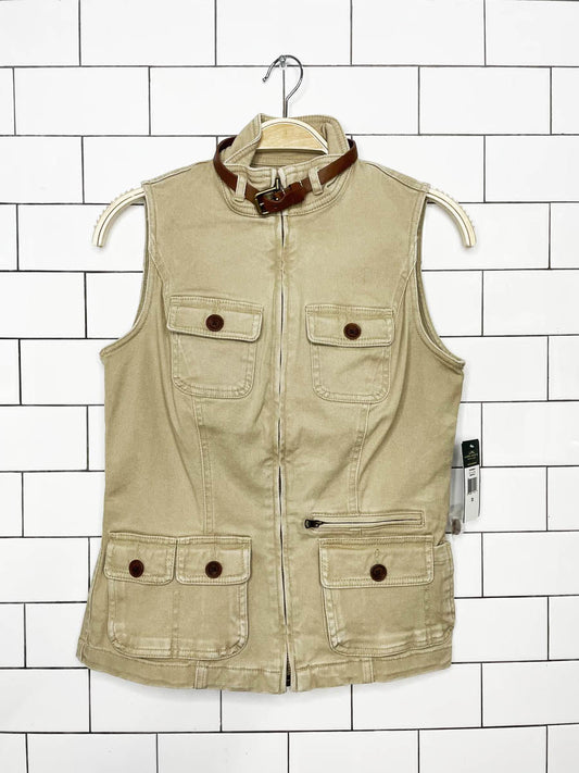 nwt lauren ralph lauren utility twill full zip belted vest - good market thrift store