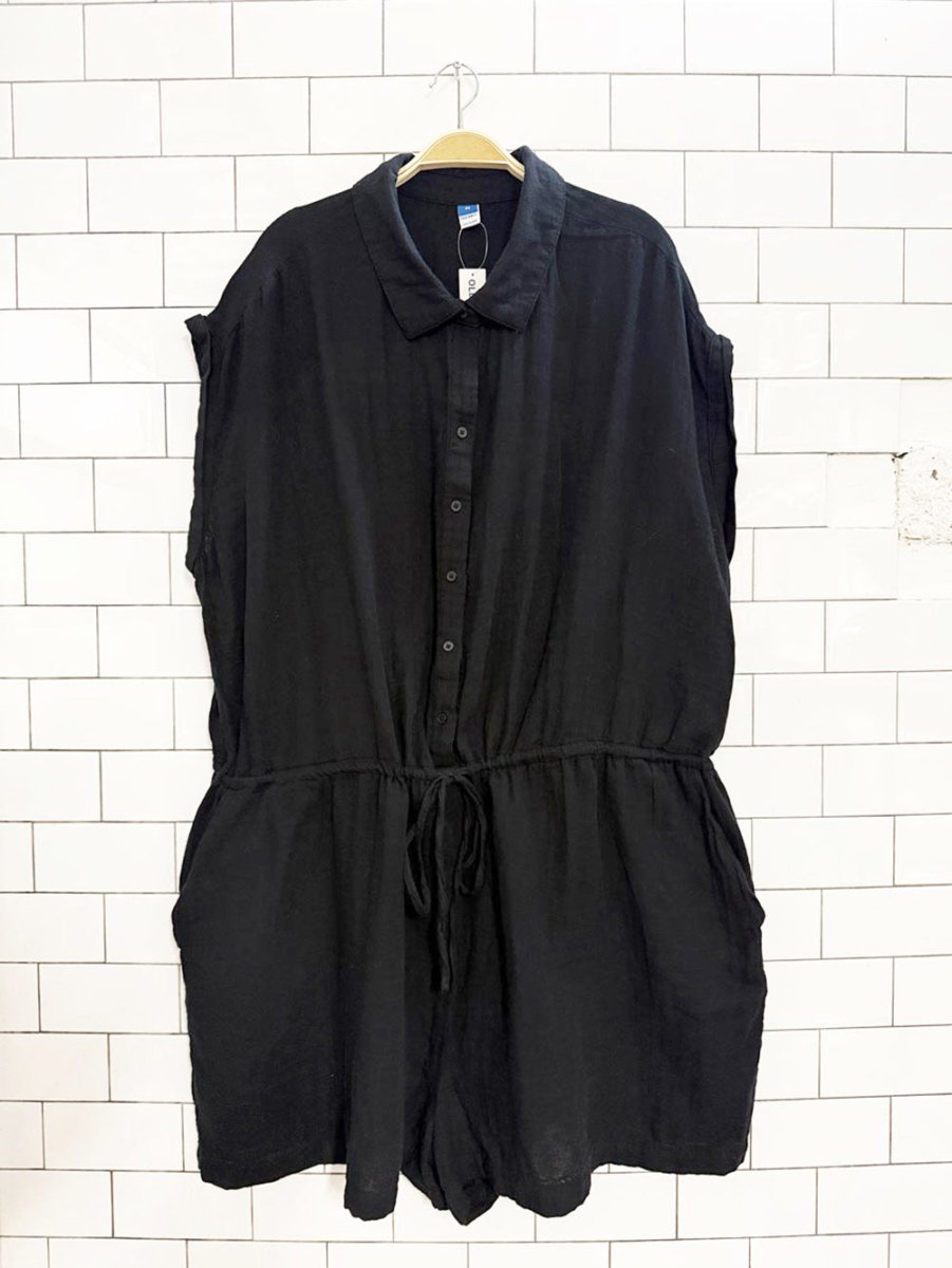 nwt old navy gauze cotton 1/2 button drawstring romper - good market thrift store