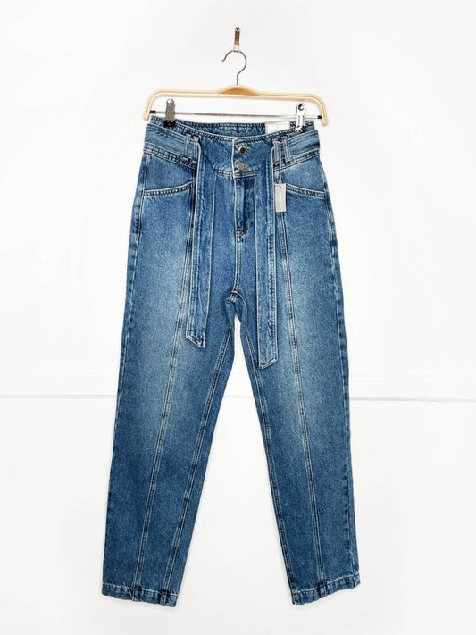 nwt oliver bonas belted high rise jeans - good market thrift store