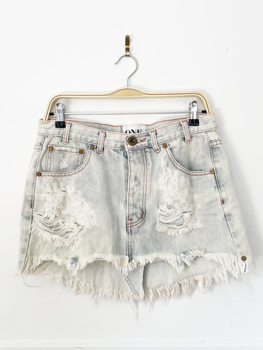 nwt one teaspoon junkyard distressed denim mini skirt - good market thrift store