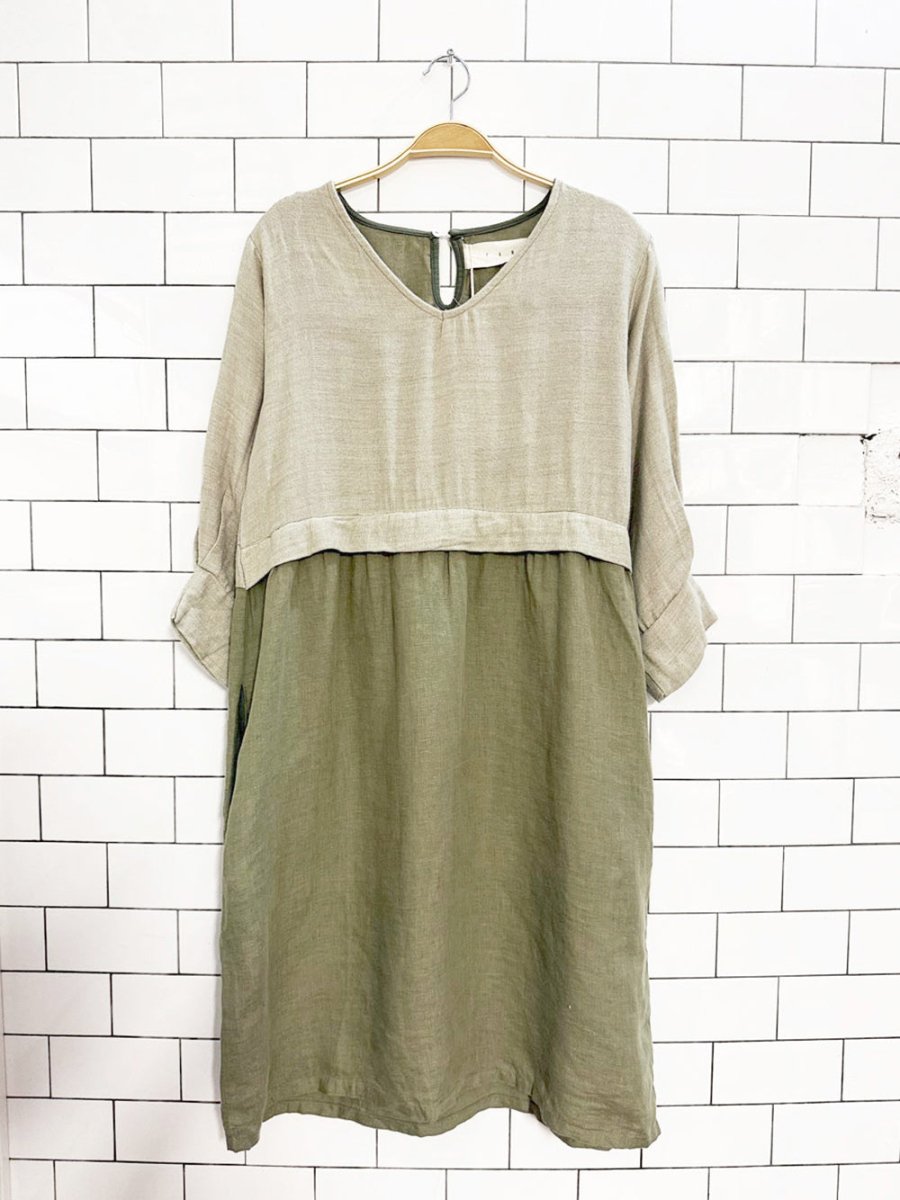 nwt pan linen - blend pleated sleeve midi dress | made in Portugal - good market thrift store