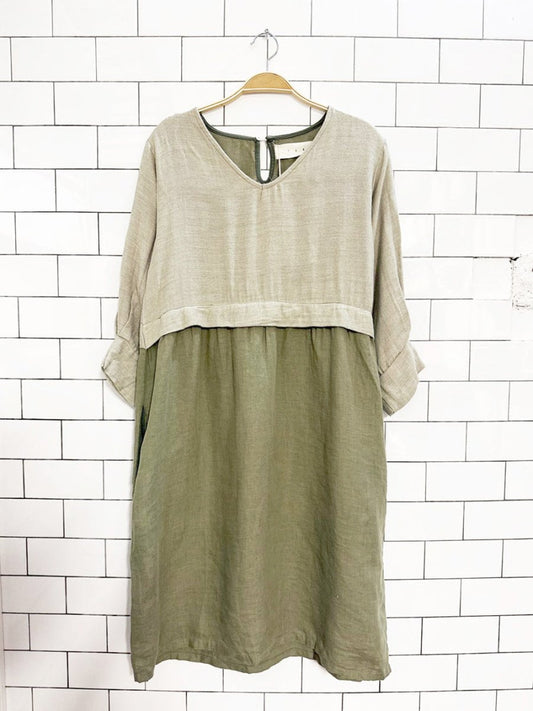 nwt pan linen - blend pleated sleeve midi dress | made in Portugal - good market thrift store