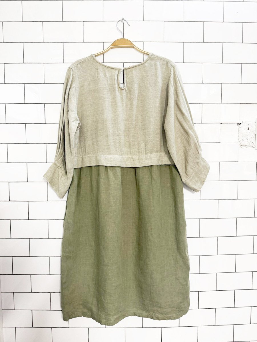 nwt pan linen - blend pleated sleeve midi dress | made in Portugal - good market thrift store