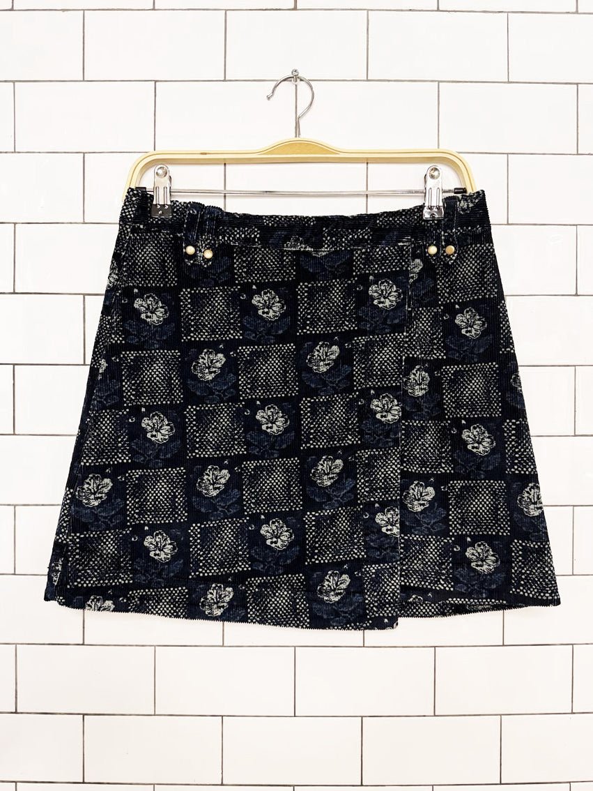 nwt pilcro floral check corduroy wrap mini skirt | anthropologie - good market thrift store