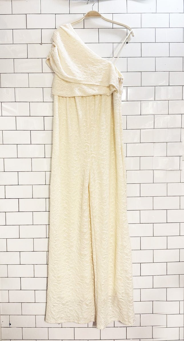 nwt pretty little thing draped one shoulder wide leg jumpsuit - good market thrift store