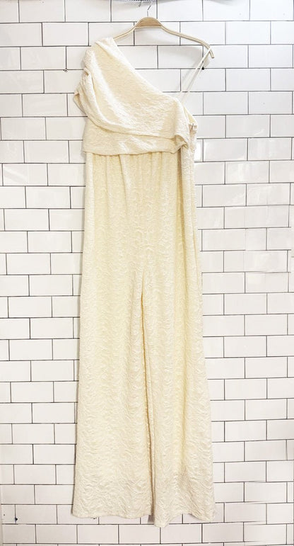 nwt pretty little thing draped one shoulder wide leg jumpsuit - good market thrift store