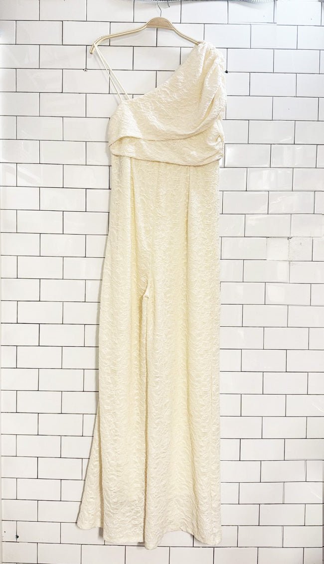 nwt pretty little thing draped one shoulder wide leg jumpsuit - good market thrift store