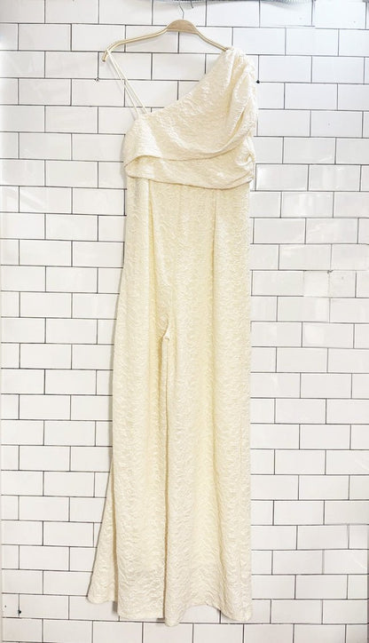 nwt pretty little thing draped one shoulder wide leg jumpsuit - good market thrift store