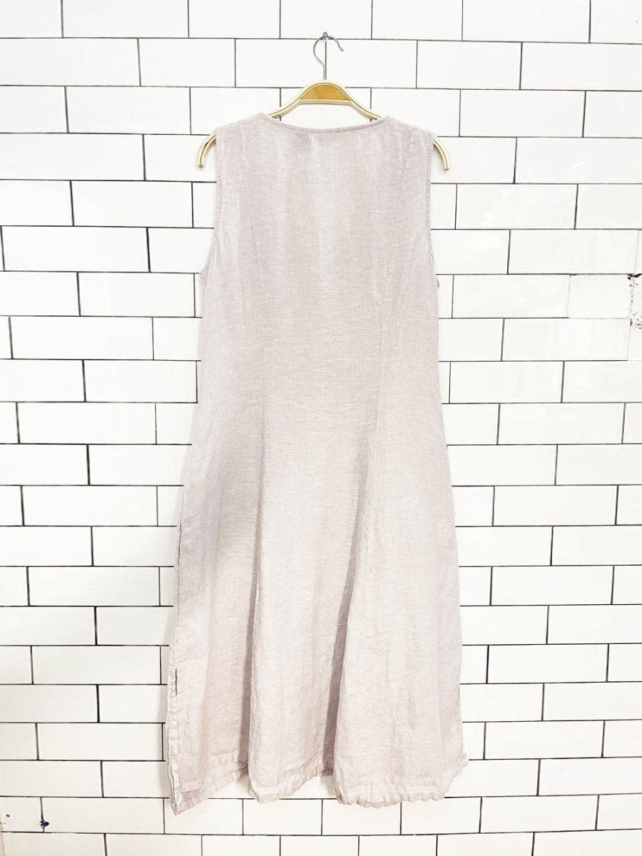 nwt tahari 100% linen full button sleeveless midi dress - good market thrift store