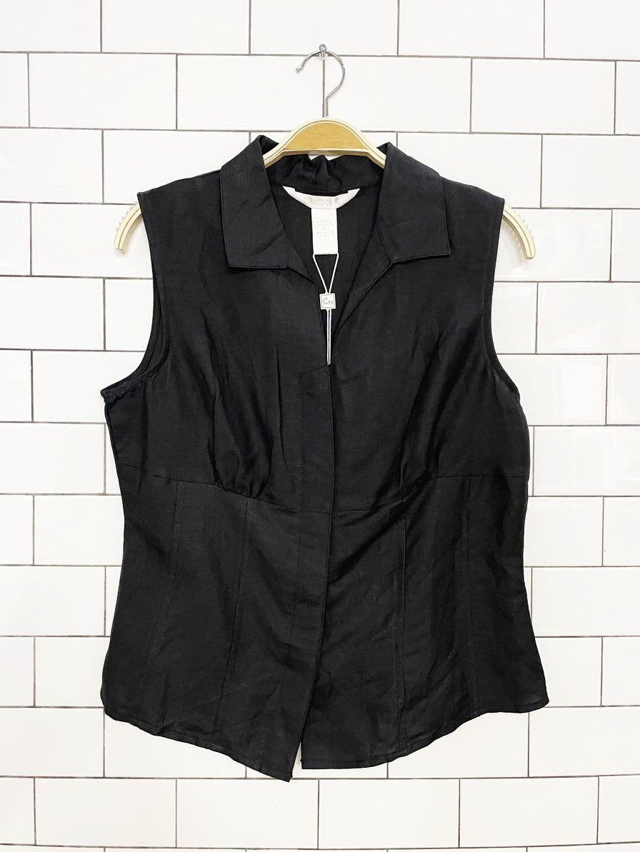 nwt vintage 00s connection 18 ramie-blend fitted sleeveless shirt - good market thrift store