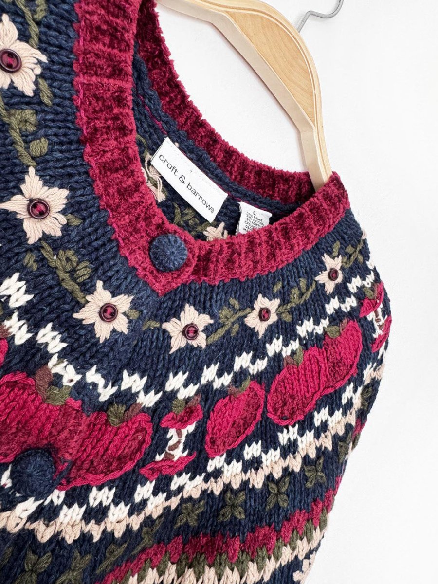 nwt vintage 00s croft & barrow fair isle apples knit cardigan - good market thrift store