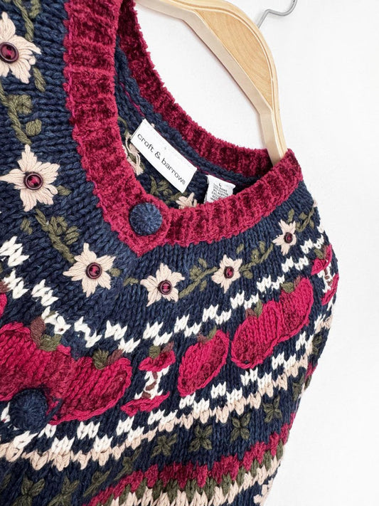 nwt vintage 00s croft & barrow fair isle apples knit cardigan - good market thrift store