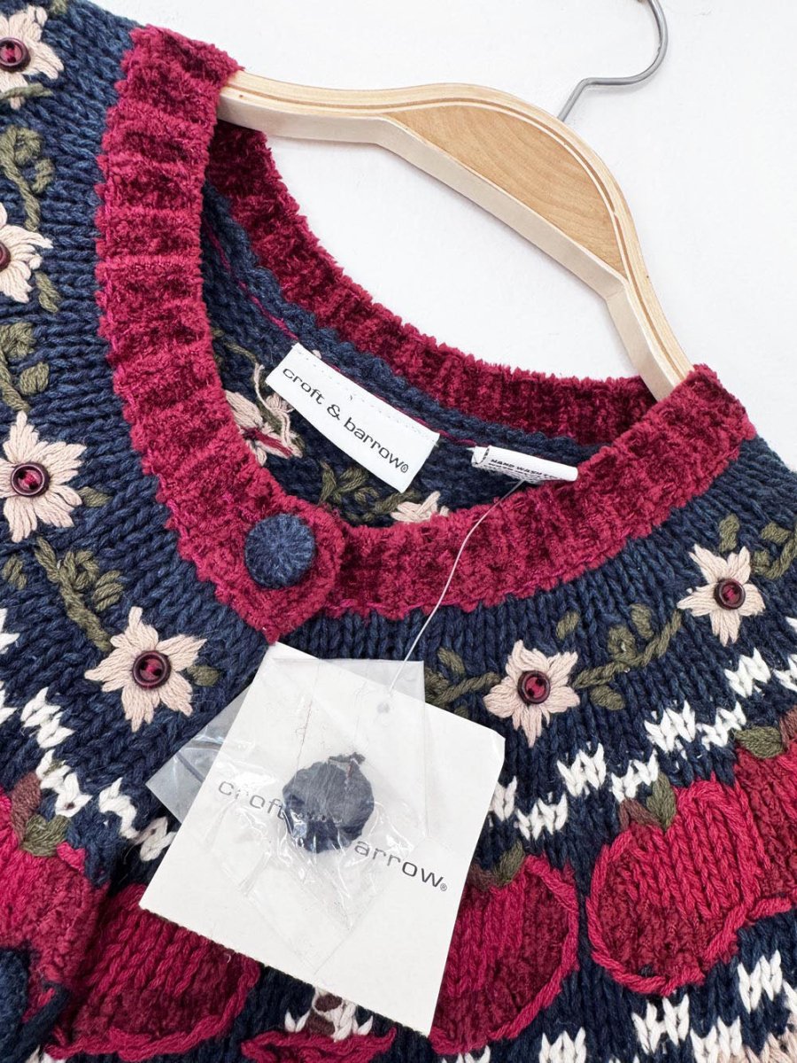 nwt vintage 00s croft & barrow fair isle apples knit cardigan - good market thrift store