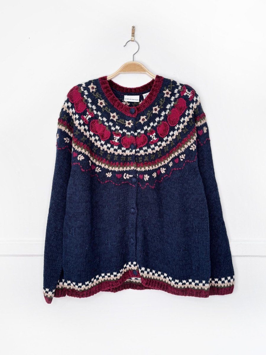 nwt vintage 00s croft & barrow fair isle apples knit cardigan - good market thrift store