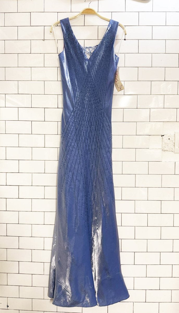 nwt vintage 00s let's fashion shiny satin beaded maxi dress | made in USA - good market thrift store