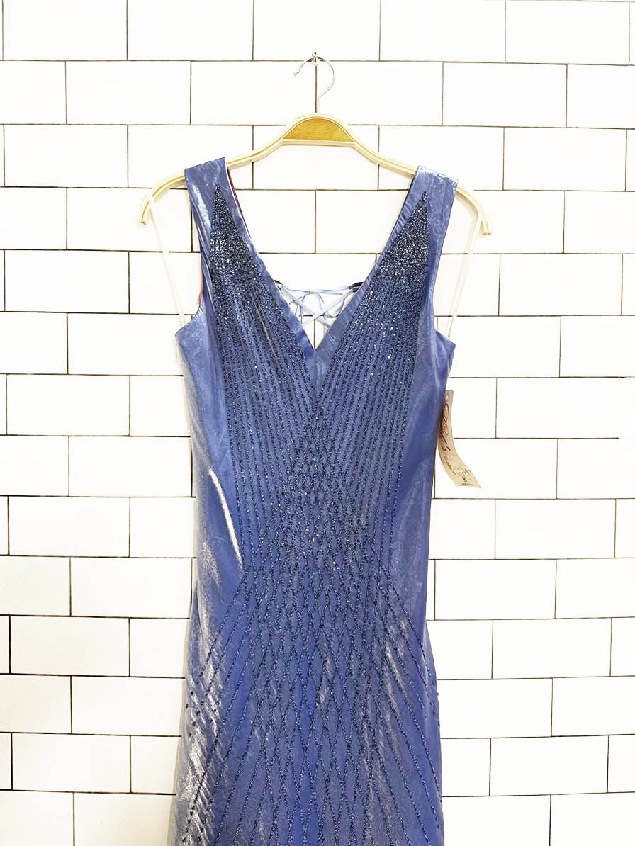 nwt vintage 00s let's fashion shiny satin beaded maxi dress | made in USA - good market thrift store