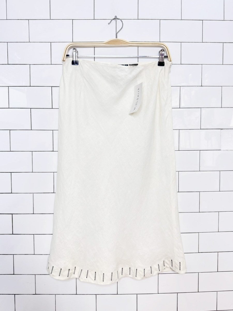 nwt vintage 00s willi smith 100% linen a-line midi skirt | deadstock - good market thrift store