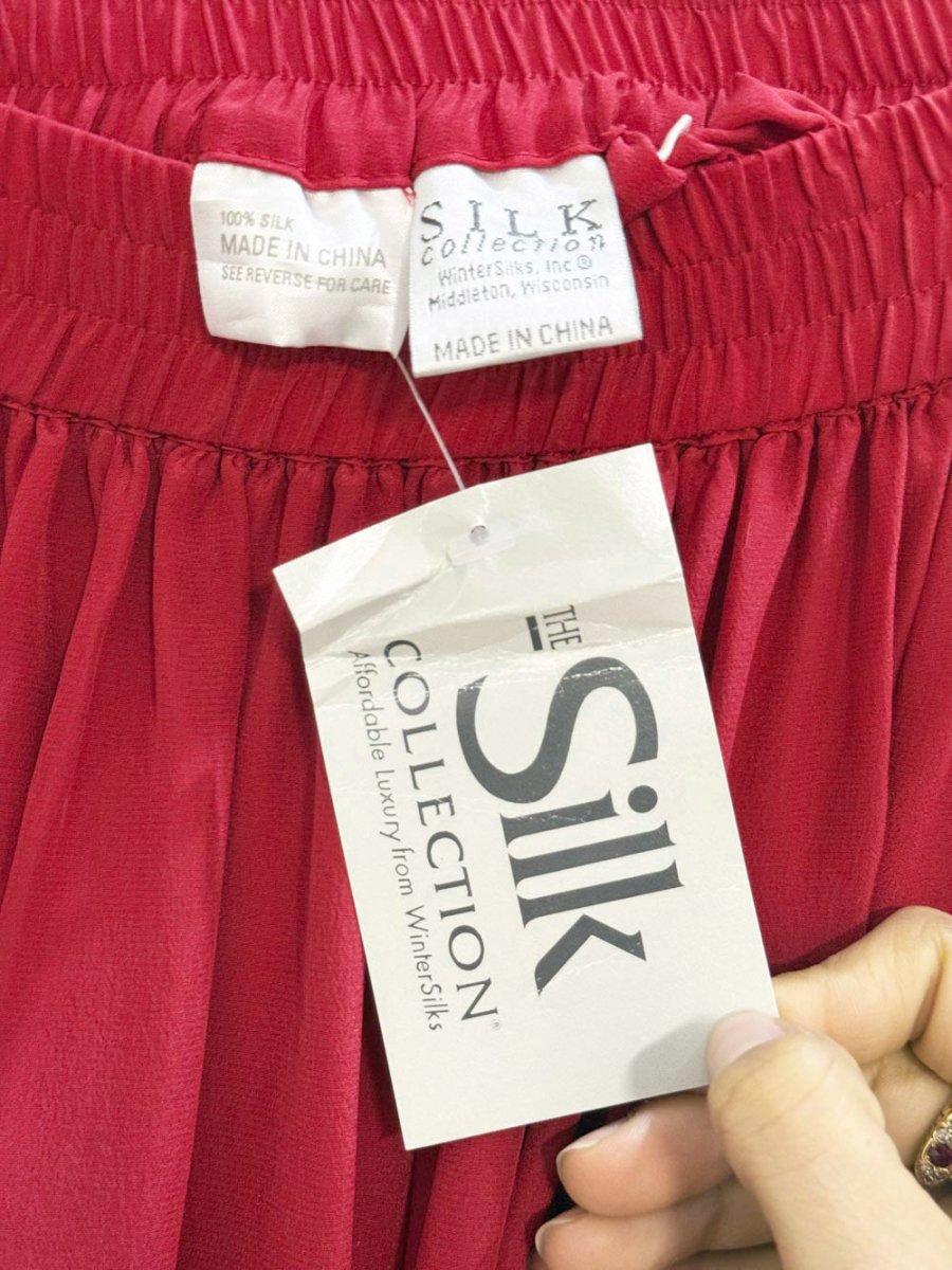 nwt vintage 100% silk scarf print flowy midi skirt | the silk collection - good market thrift store