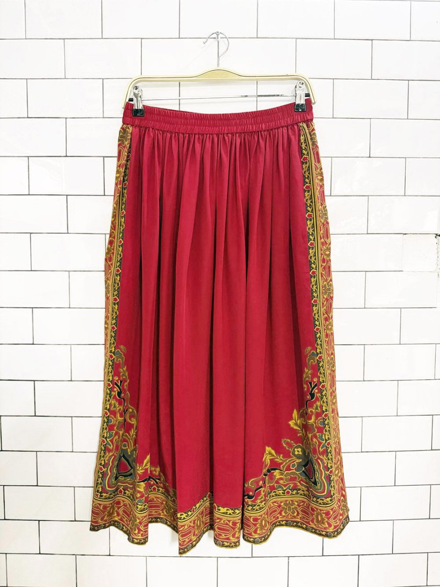 nwt vintage 100% silk scarf print flowy midi skirt | the silk collection - good market thrift store