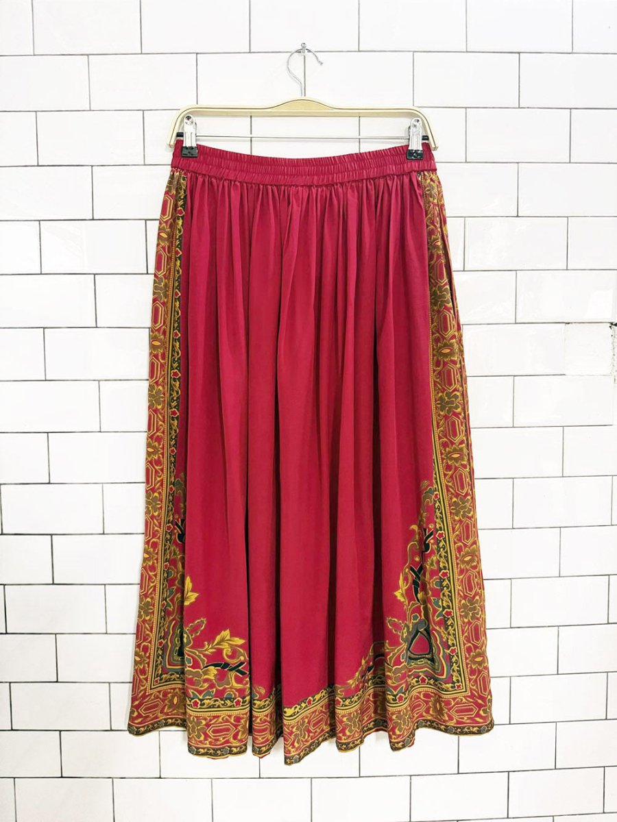 nwt vintage 100% silk scarf print flowy midi skirt | the silk collection - good market thrift store