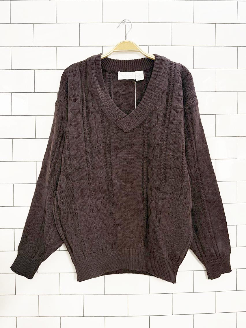 nwt vintage 90s protocol v - neck cable knit sweater - good market thrift store