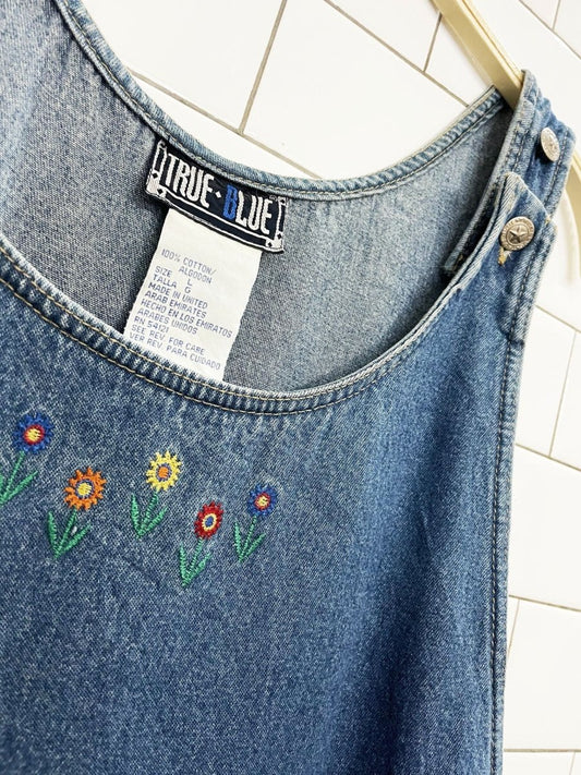 nwt vintage 90s true blue floral embroidery denim mini dress - good market thrift store