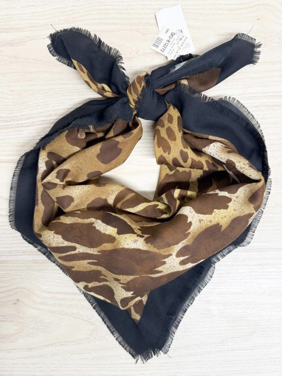 nwt vintage anne klein animal print fringe square scarf | made in Italy - good market thrift store