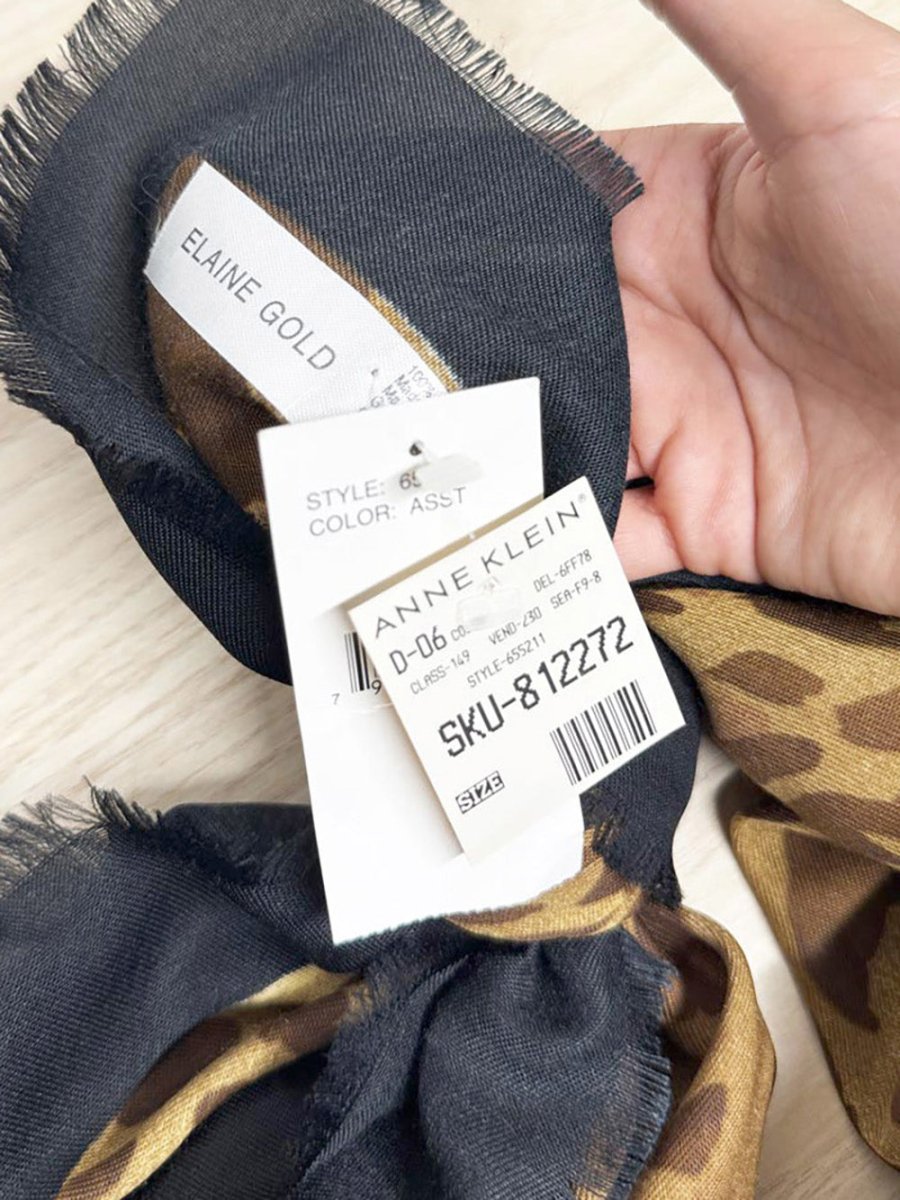 nwt vintage anne klein animal print fringe square scarf | made in Italy - good market thrift store