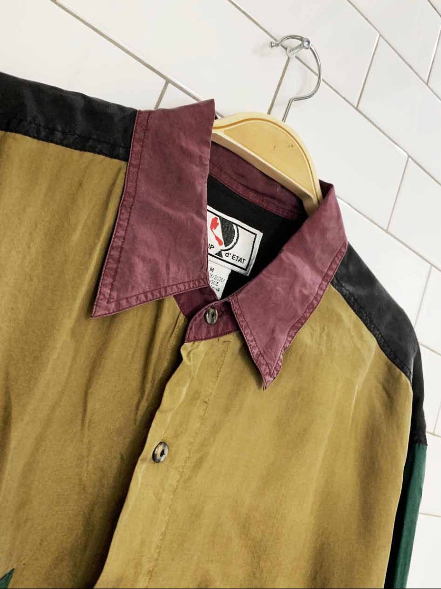 nwt vintage coup d'etat 100% silk colour block full button shirt - good market thrift store