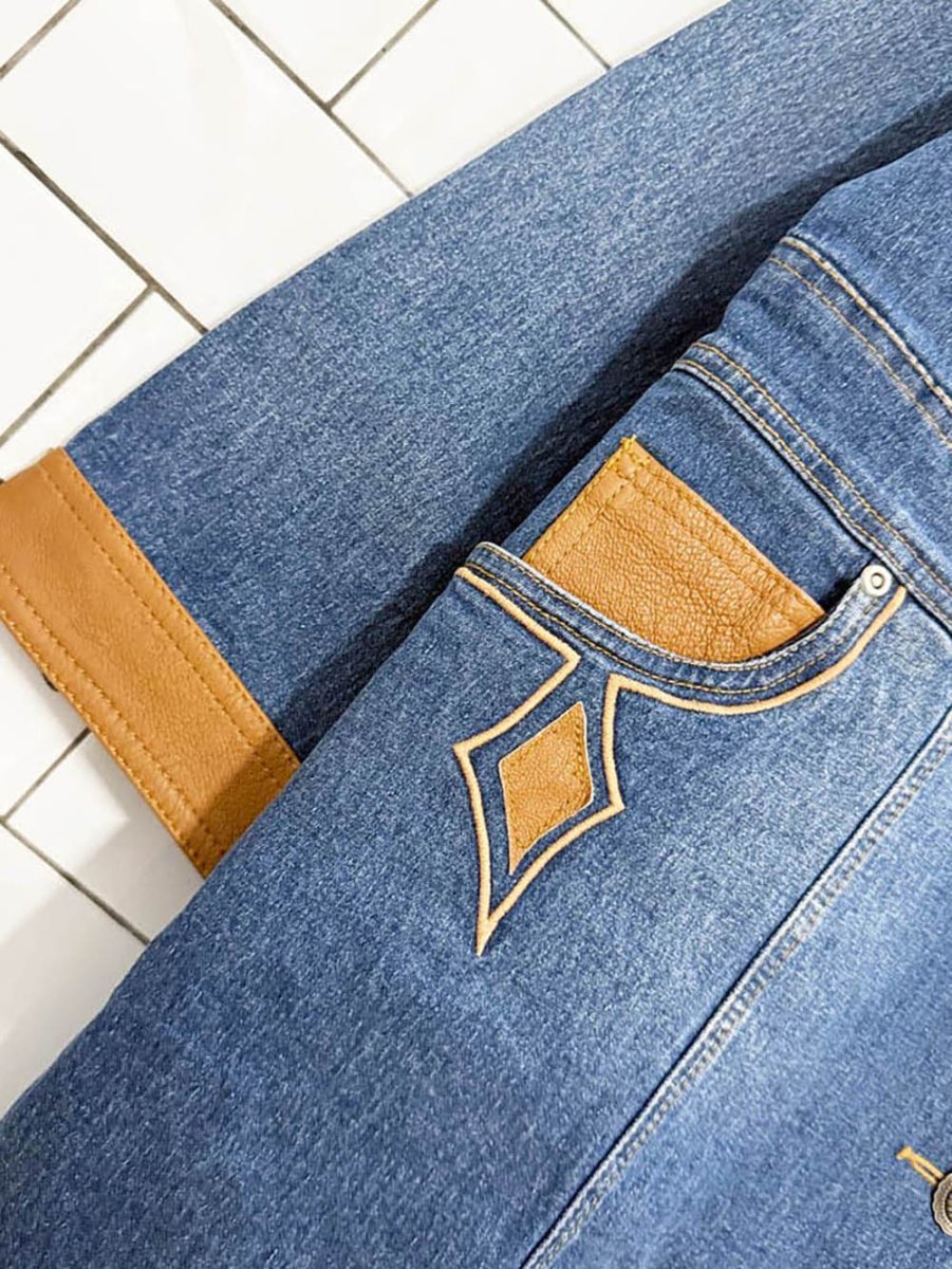 nwt vintage diane gilman western leather detail denim jacket - good market thrift store