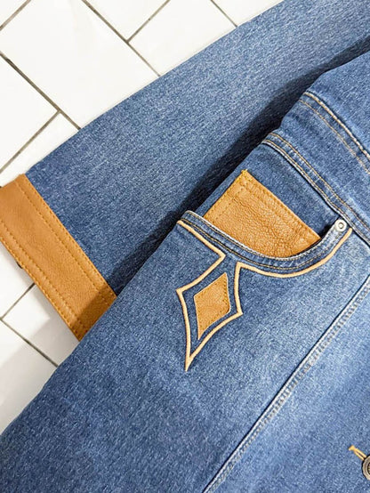 nwt vintage diane gilman western leather detail denim jacket - good market thrift store