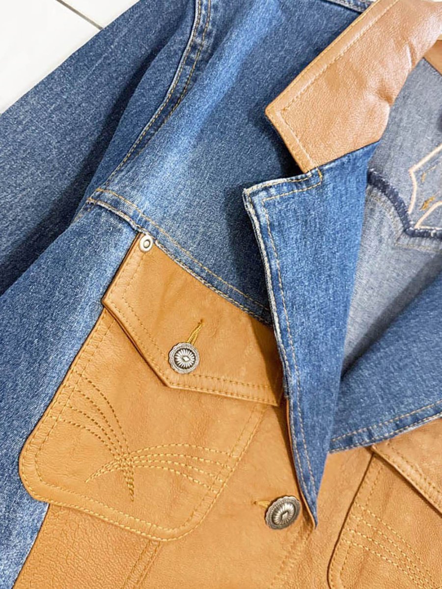 nwt vintage diane gilman western leather detail denim jacket - good market thrift store