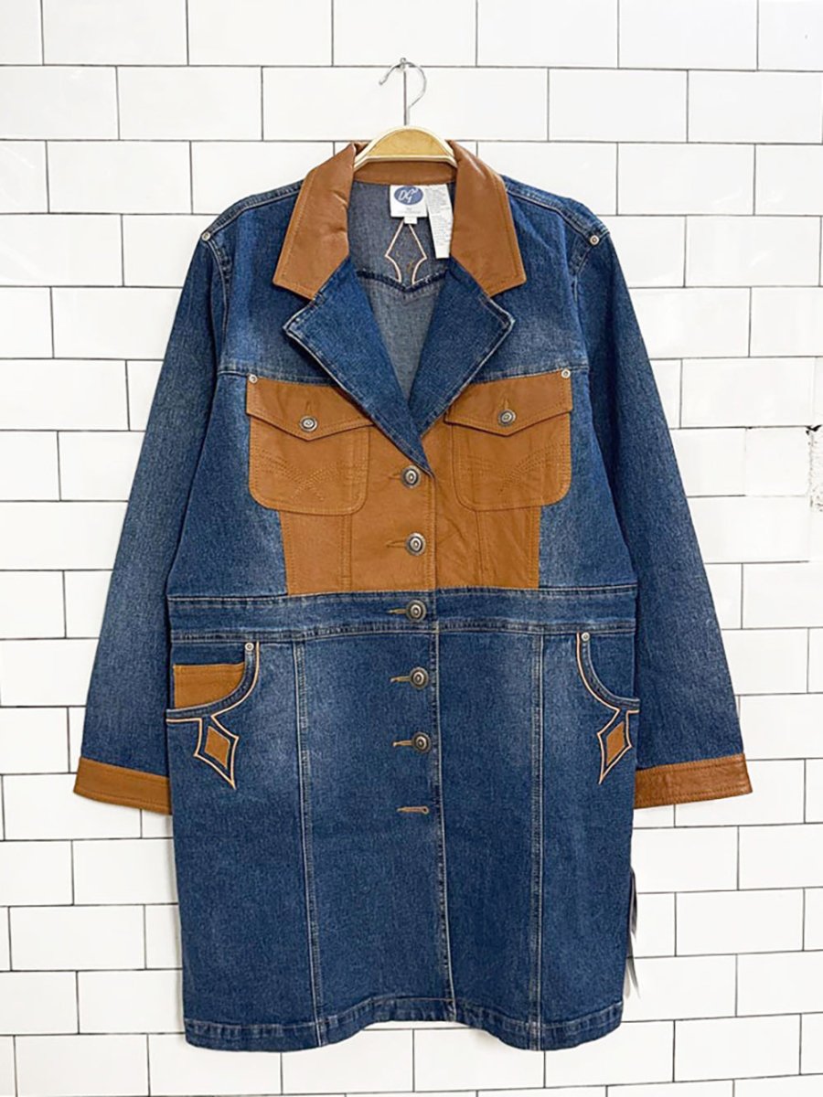 nwt vintage diane gilman western leather detail denim jacket - good market thrift store