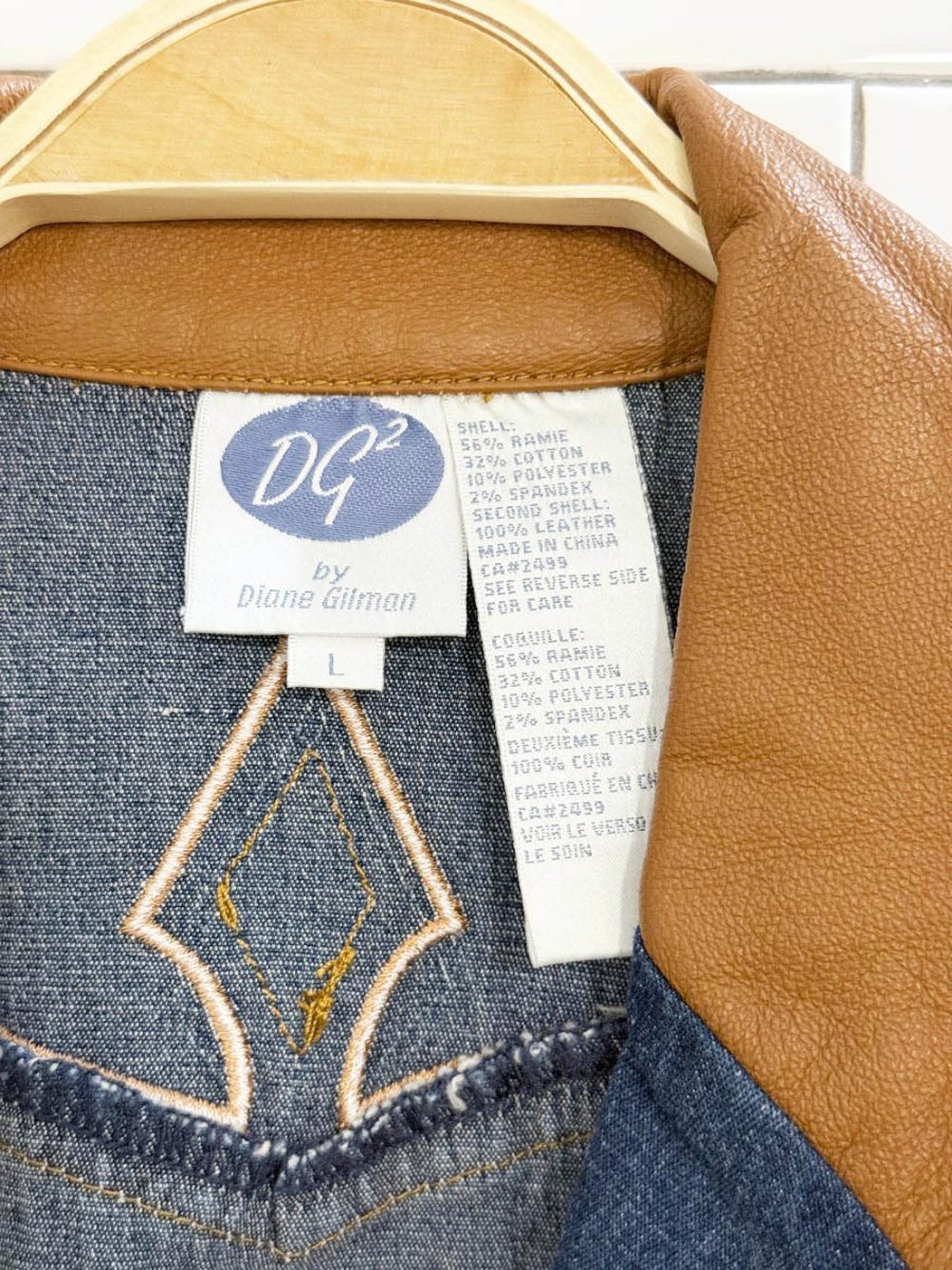 nwt vintage diane gilman western leather detail denim jacket - good market thrift store