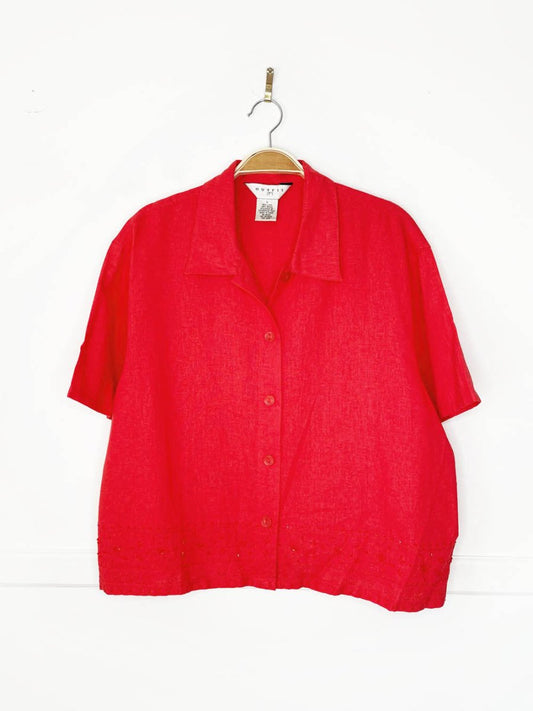 nwt vintage outfit JPR linen - blend beaded hem boxy shirt - good market thrift store