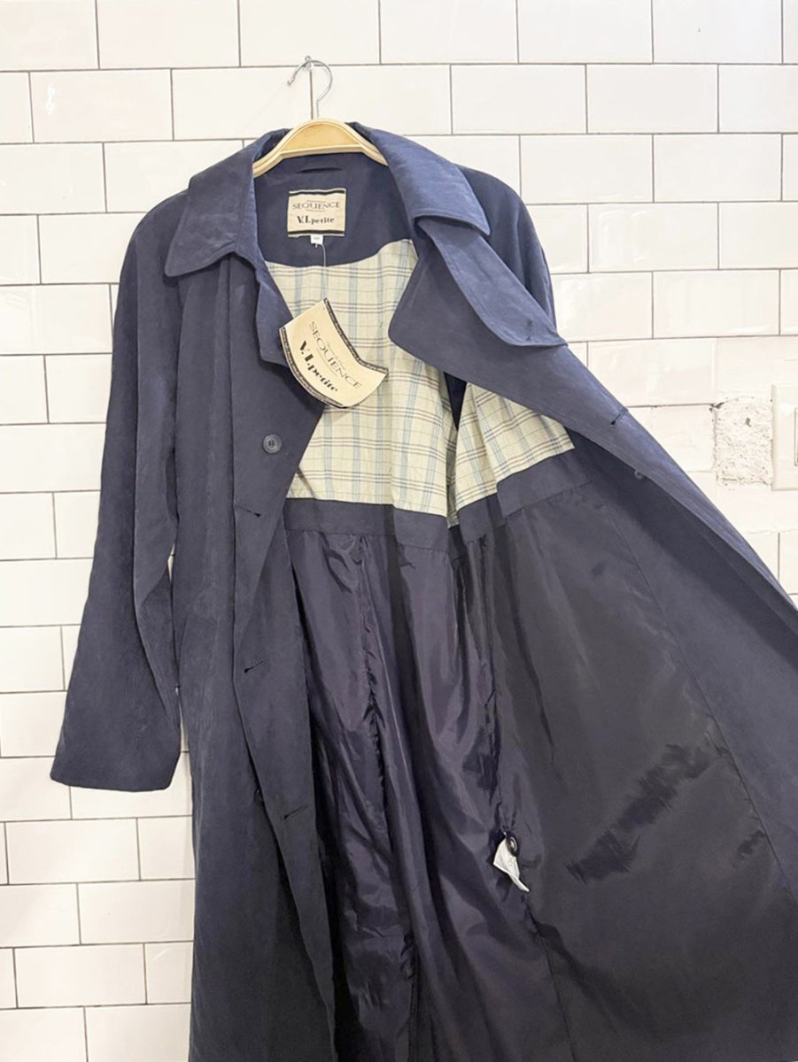 nwt vintage sequence soft touch double breasted belted trench coat - good market thrift store