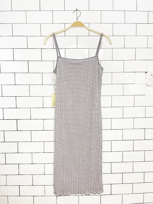 nwt wilfred jazz textured gingham lettuce hem midi dress | aritzia - good market thrift store