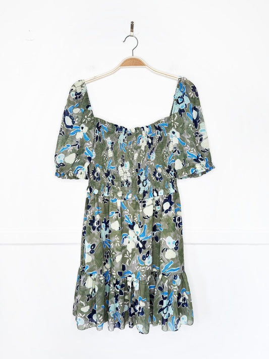 nwt wilfred laken chiffon floral puff sleeve smocked mini dress | aritzia - good market thrift store