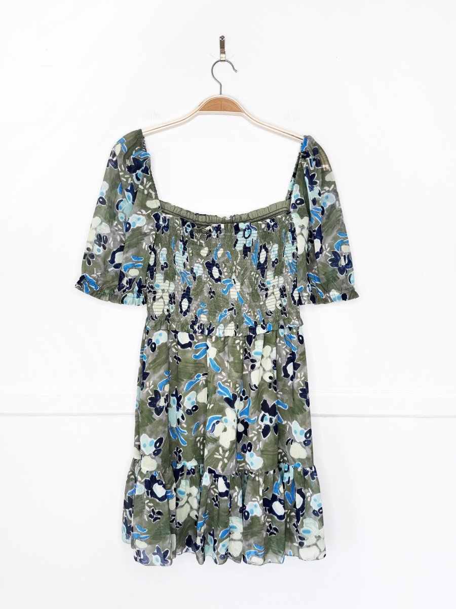 nwt wilfred laken chiffon floral puff sleeve smocked mini dress | aritzia - good market thrift store