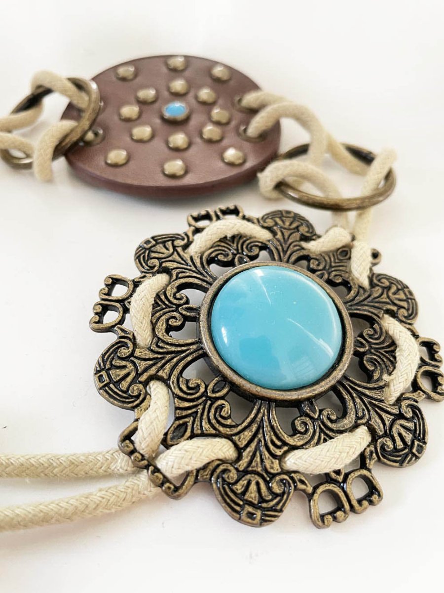 nwt y2k kgb turquoise medallion tie waist boho belt - good market thrift store