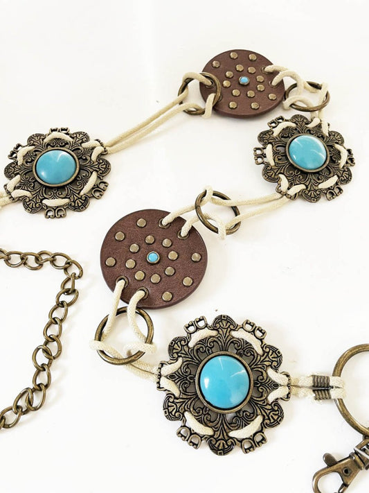 nwt y2k kgb turquoise medallion tie waist boho belt - good market thrift store
