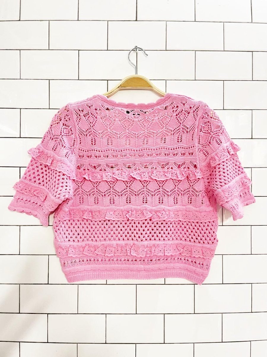 nwt zara crochet pointelle ruffle crop cardigan top - good market thrift store