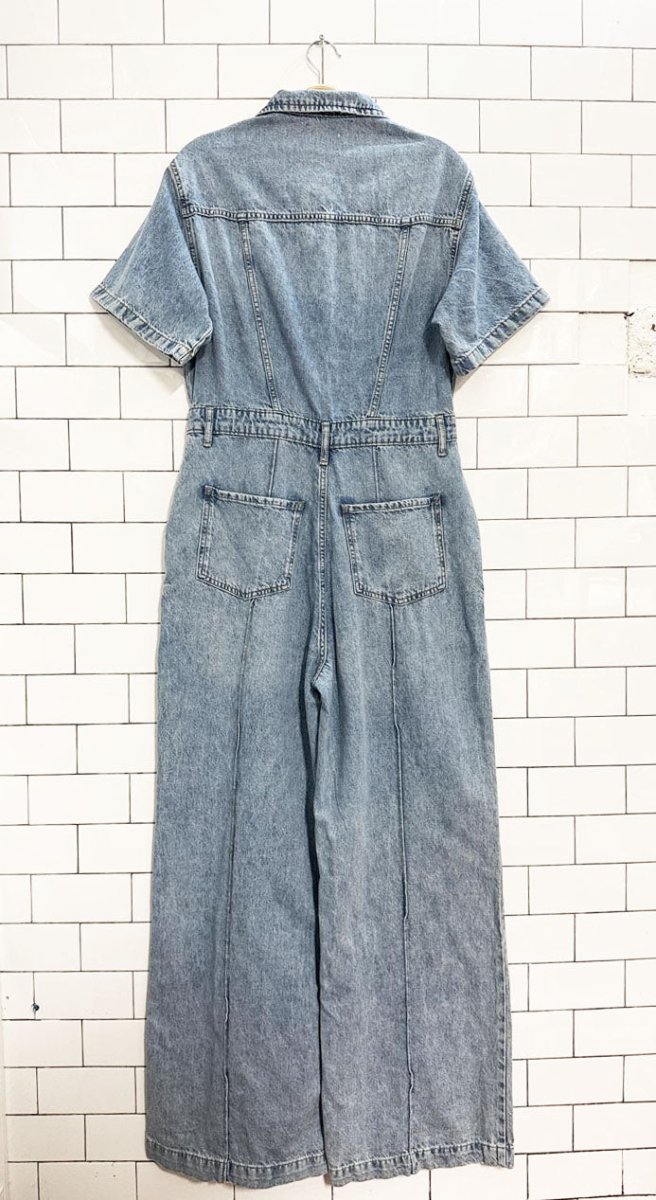 nwt zara denim short sleeve zip wide leg jumpsuit - good market thrift store