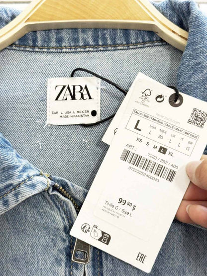 nwt zara denim short sleeve zip wide leg jumpsuit - good market thrift store