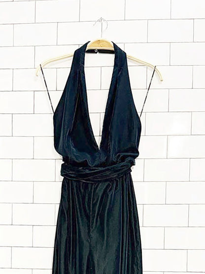 nwt zara velvet halter top tie waist wide leg jumpsuit - good market thrift store