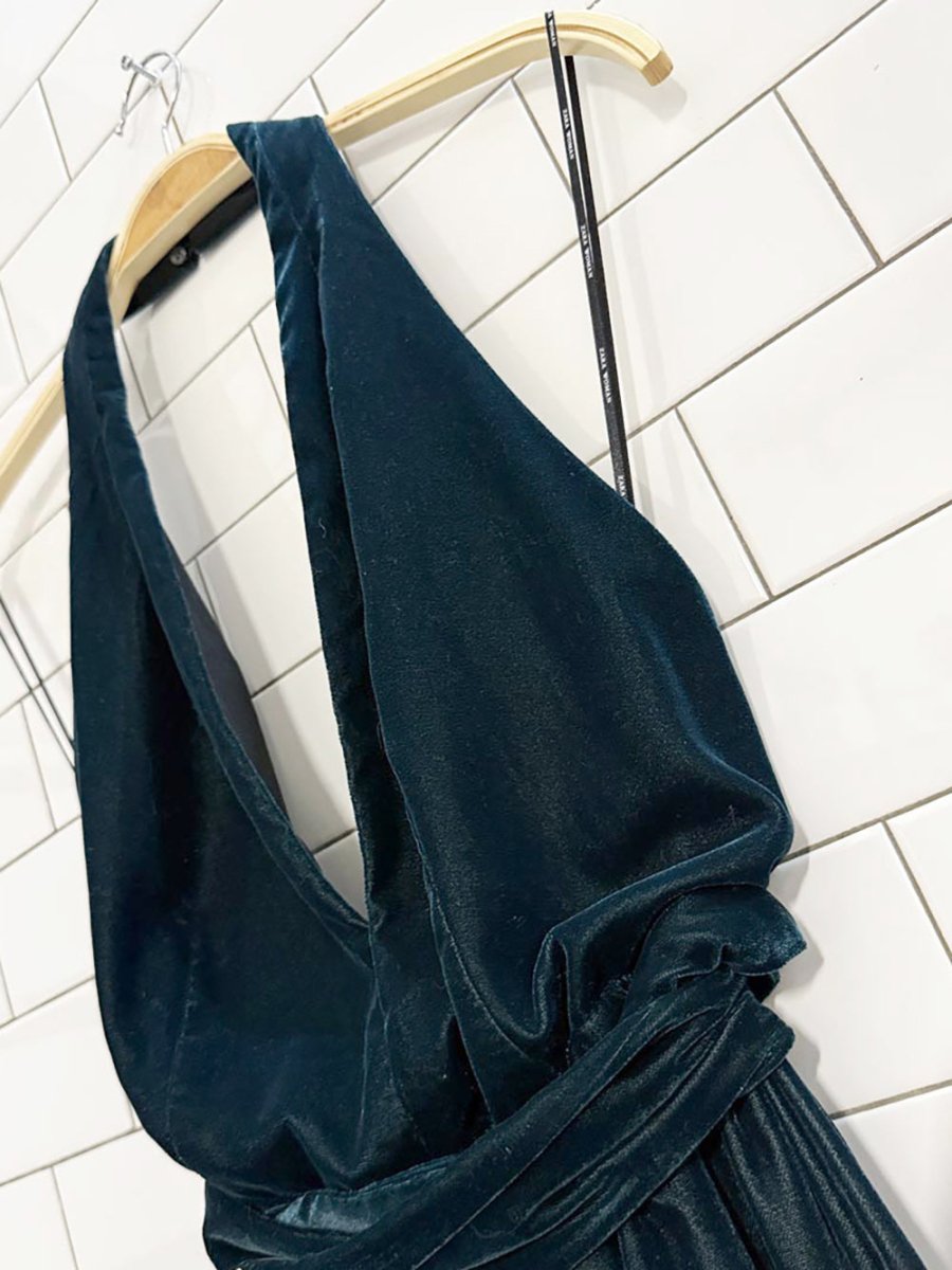 nwt zara velvet halter top tie waist wide leg jumpsuit - good market thrift store