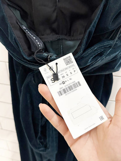 nwt zara velvet halter top tie waist wide leg jumpsuit - good market thrift store