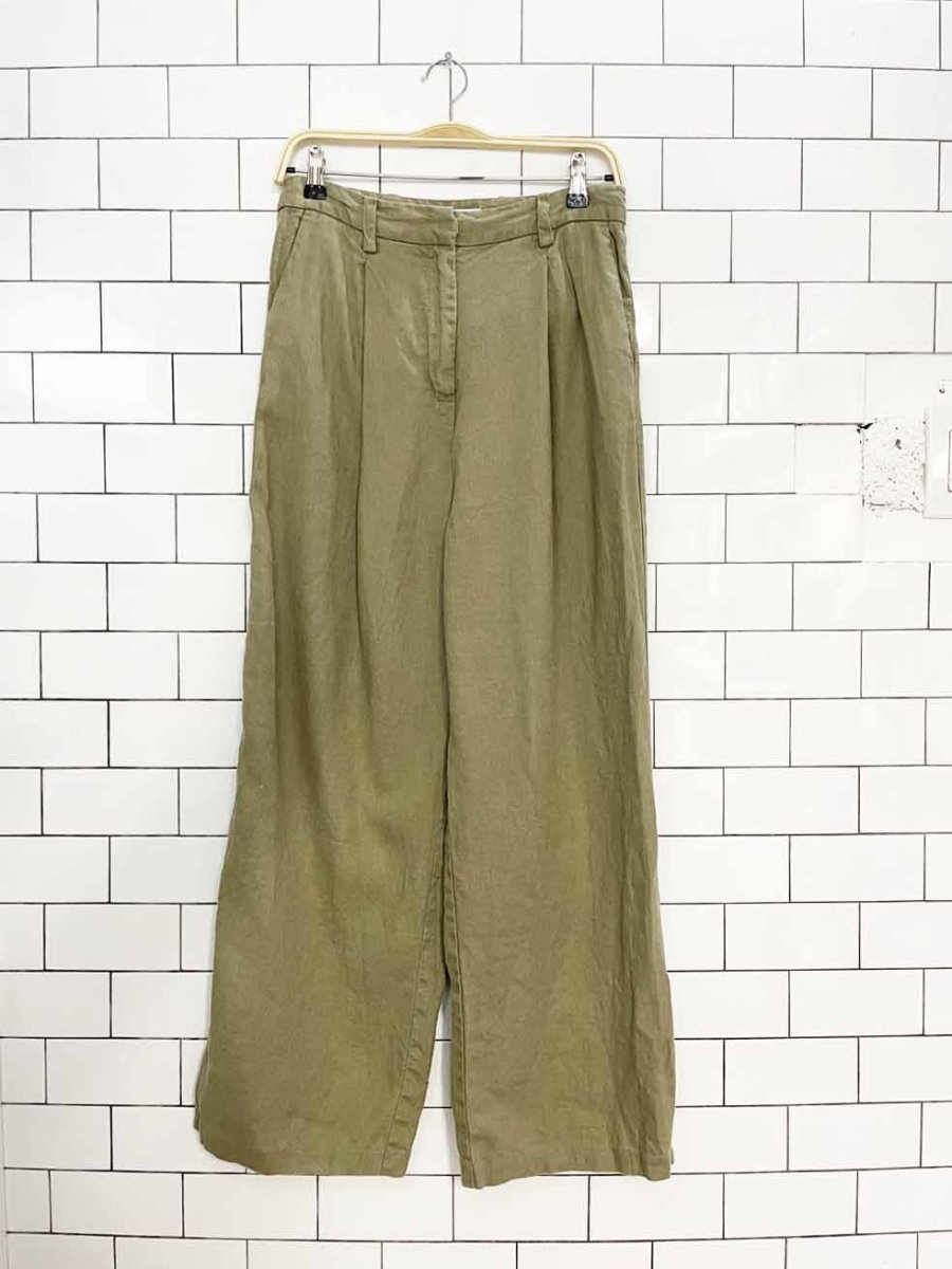 oak + fort 100% linen wide leg pleated trousers - good market thrift store