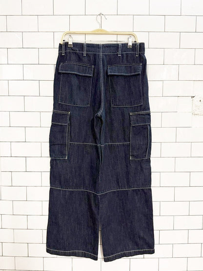 oak & fort contrast stitch wide leg cargo jeans - good market thrift store
