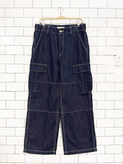oak & fort contrast stitch wide leg cargo jeans - good market thrift store